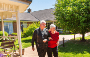 Old Couples Walk in Garden, aged care, aged care melbourne, aged care residence melbourne, Aged Care Services Melbourne